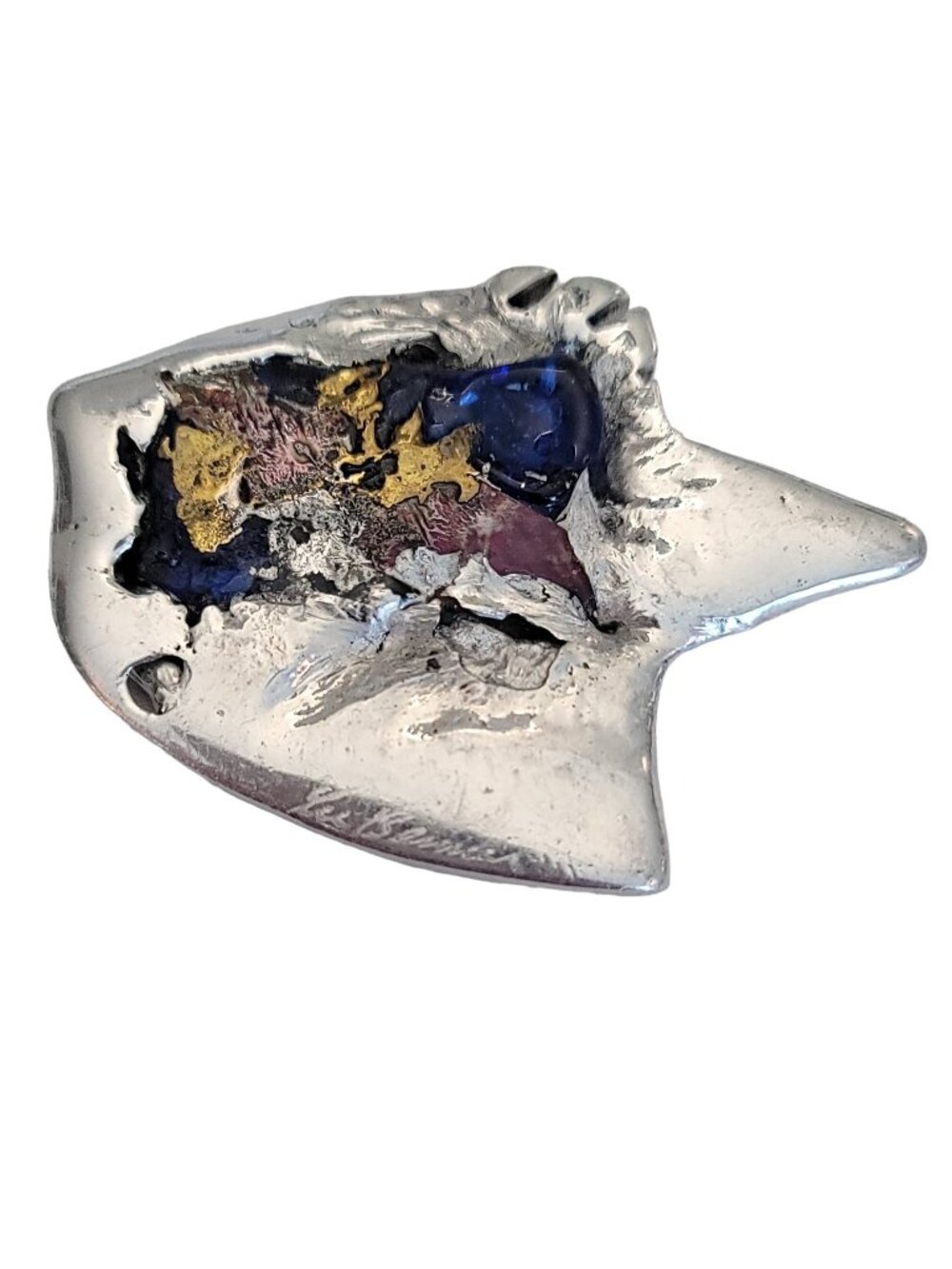 Lee Benner Mixed Metals, Glass Brutalist Modernist Brooch, Pin Signed M790